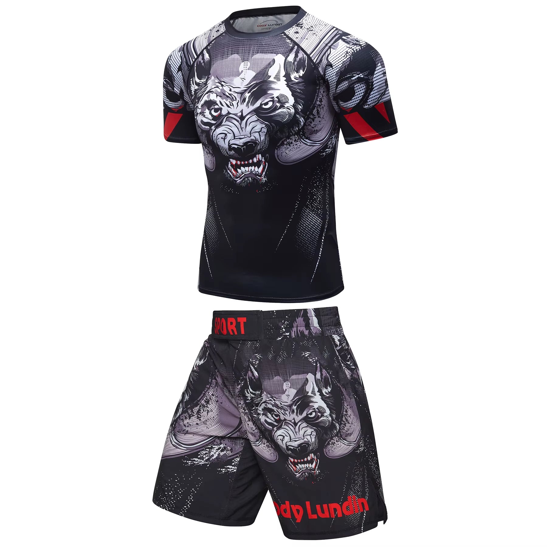 2 PCS Sports Suit Bjj Jiu Jitsu Gi Rashguard+Mma Shorts Muay Thai Pants Cool Boxing Grappling Wear Gym Fitness Running Clothes