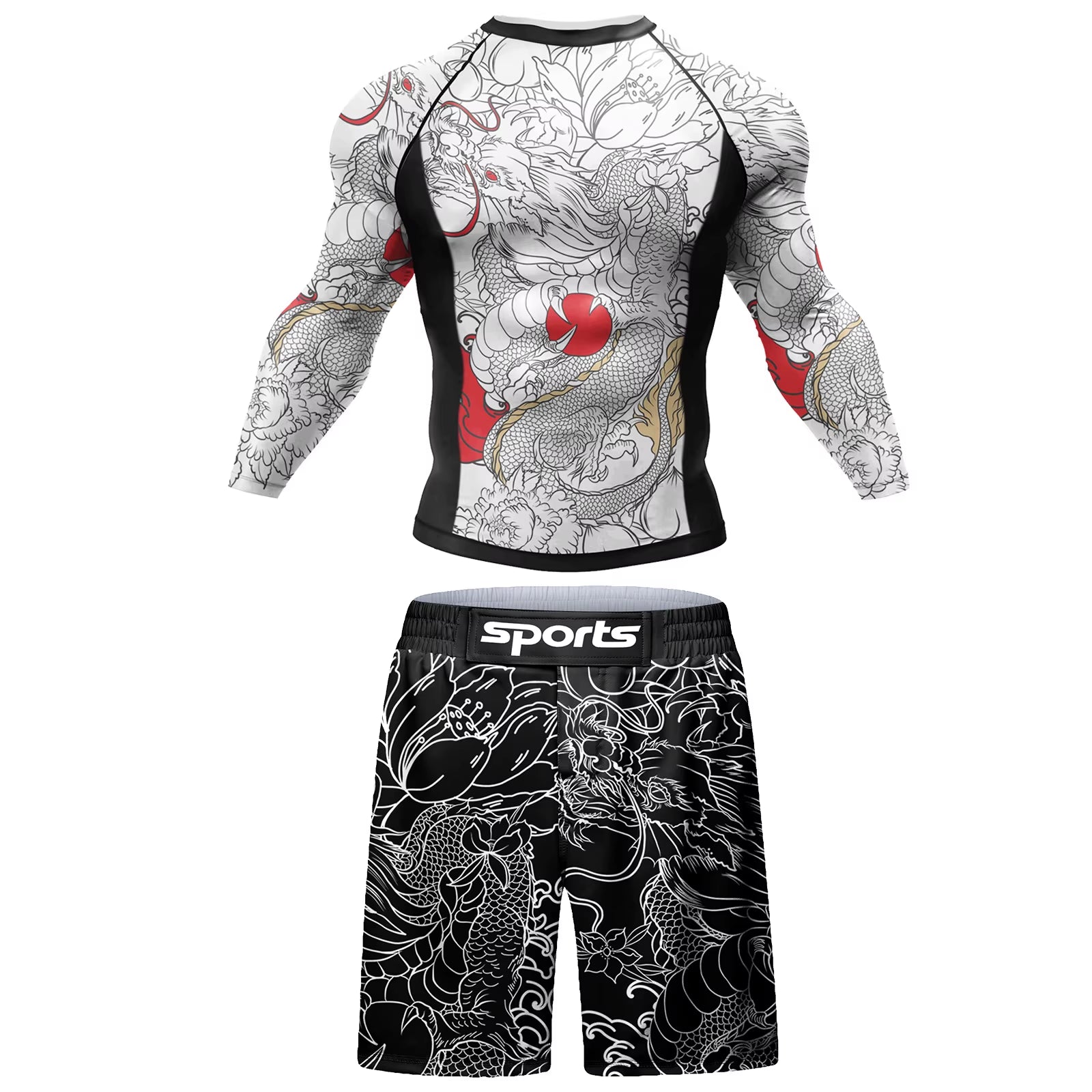2 PCS Sports Suit Bjj Jiu Jitsu Gi Rashguard+Mma Shorts Muay Thai Pants Cool Boxing Grappling Wear Gym Fitness Running Clothes