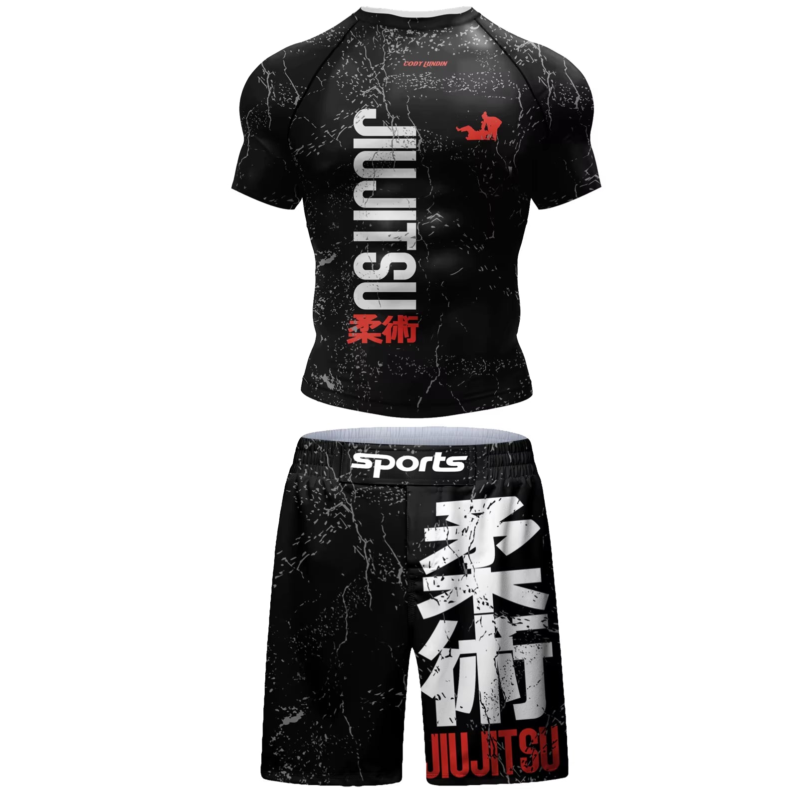 2 PCS Sports Suit Bjj Jiu Jitsu Gi Rashguard+Mma Shorts Muay Thai Pants Cool Boxing Grappling Wear Gym Fitness Running Clothes
