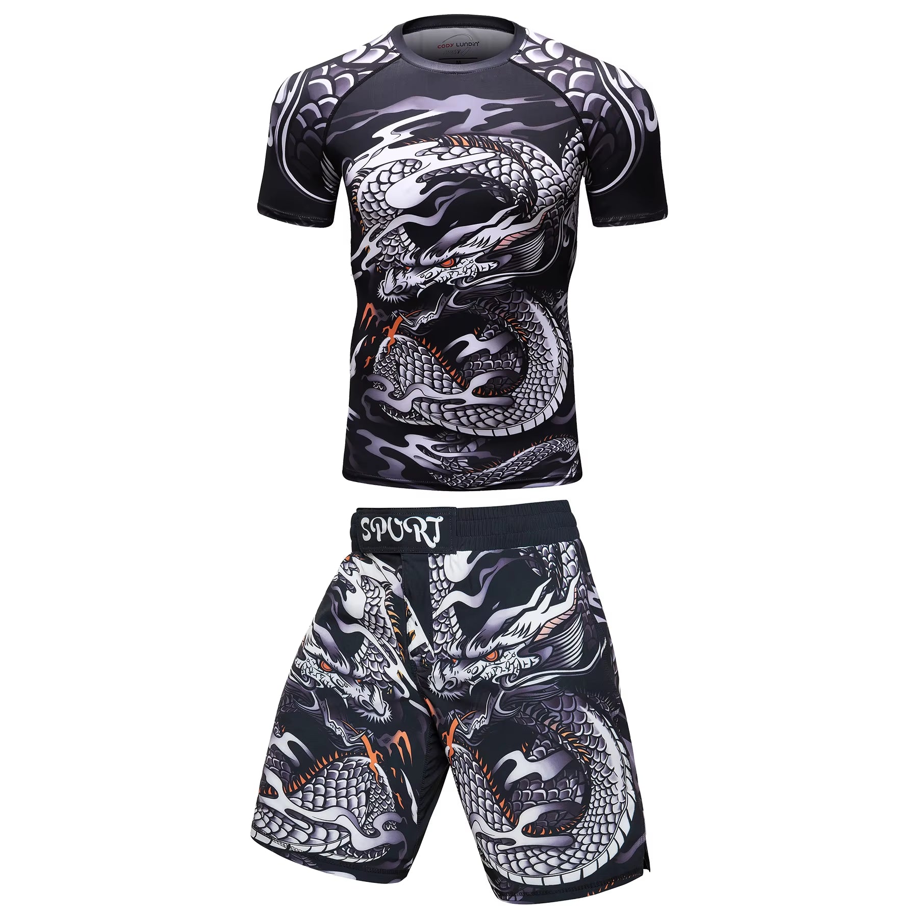 2 PCS Sports Suit Bjj Jiu Jitsu Gi Rashguard+Mma Shorts Muay Thai Pants Cool Boxing Grappling Wear Gym Fitness Running Clothes