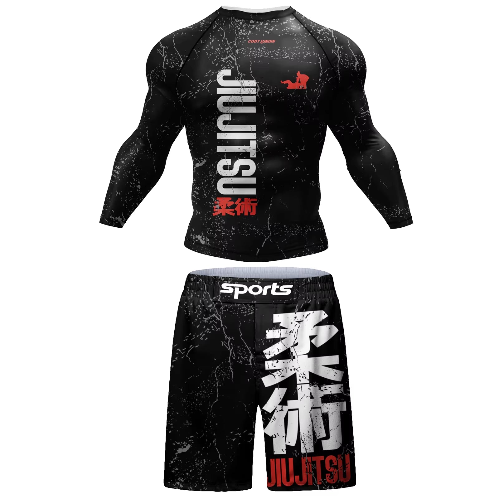 2 PCS Sports Suit Bjj Jiu Jitsu Gi Rashguard+Mma Shorts Muay Thai Pants Cool Boxing Grappling Wear Gym Fitness Running Clothes
