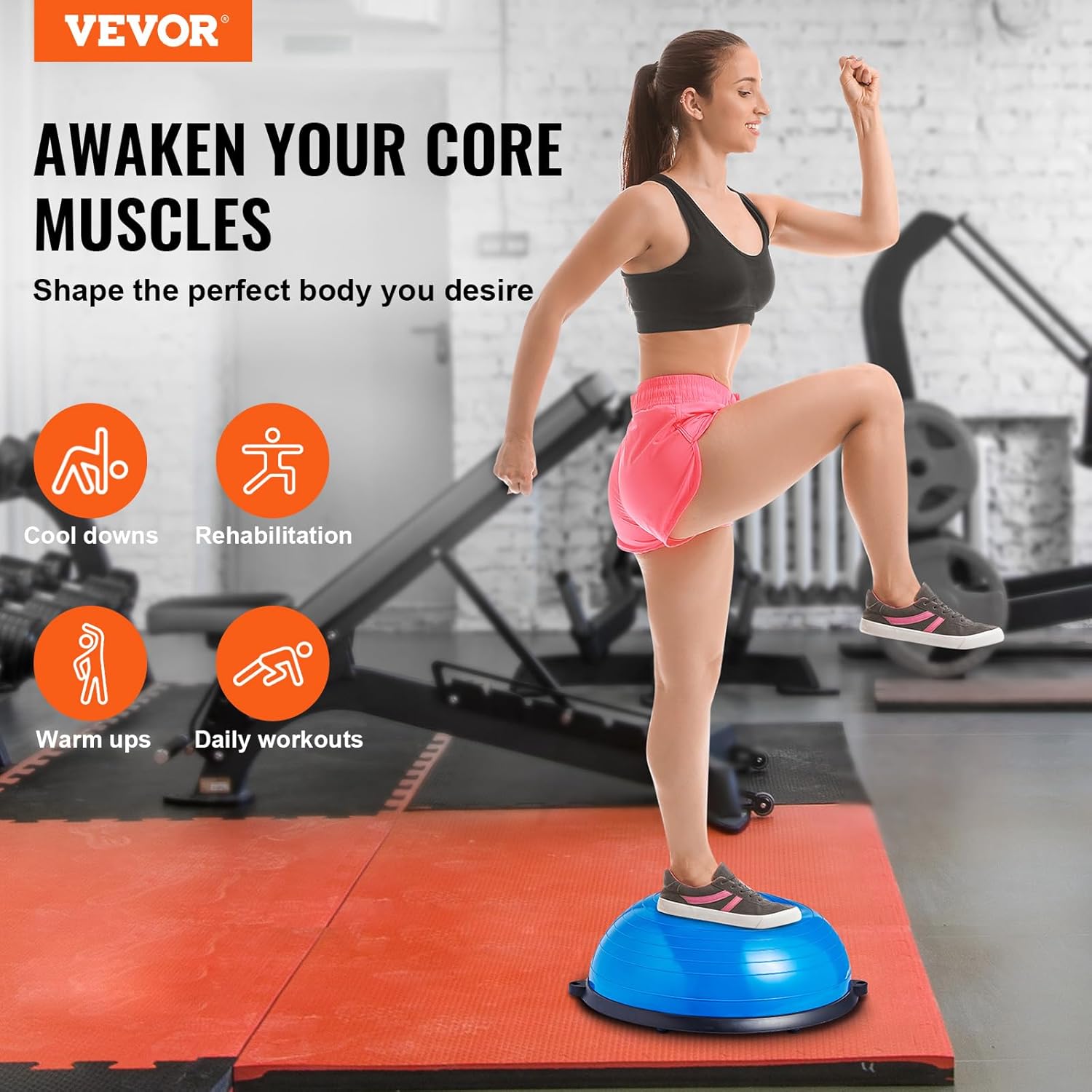 Half Exercise Ball Trainer, 23/26 Inch Balance Ball Trainer, 1500Lbs Capacity Stability Ball, Yoga Ball with Resistance Bands & Foot Pump, Strength Fitness Ball for Home Gym Full Body Workout