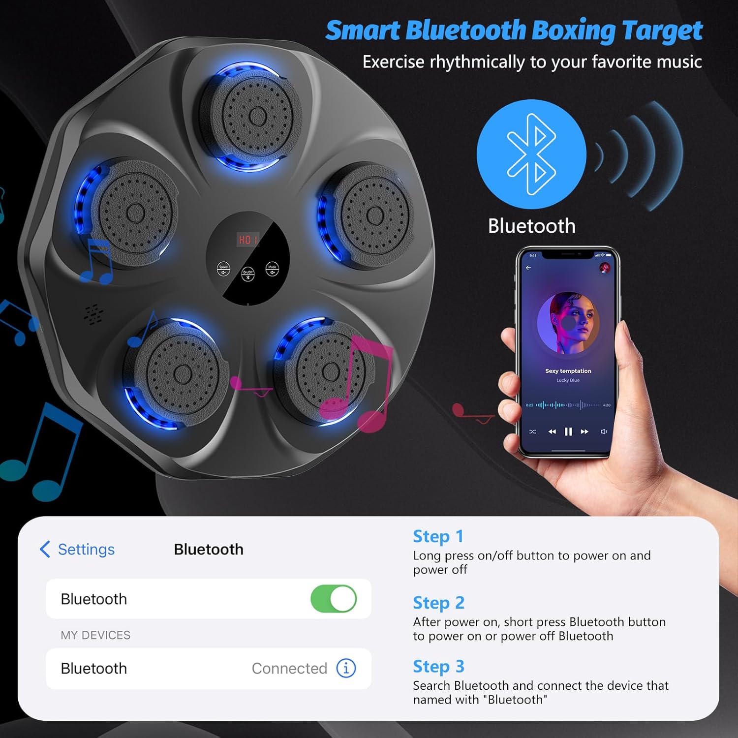 Music Boxing Machine, Interactive Punching Trainer with Boxing Gloves, Large Size Wall Mounted Electronic Boxing Target for Adults Kids, 9 Modes & 9 Speeds