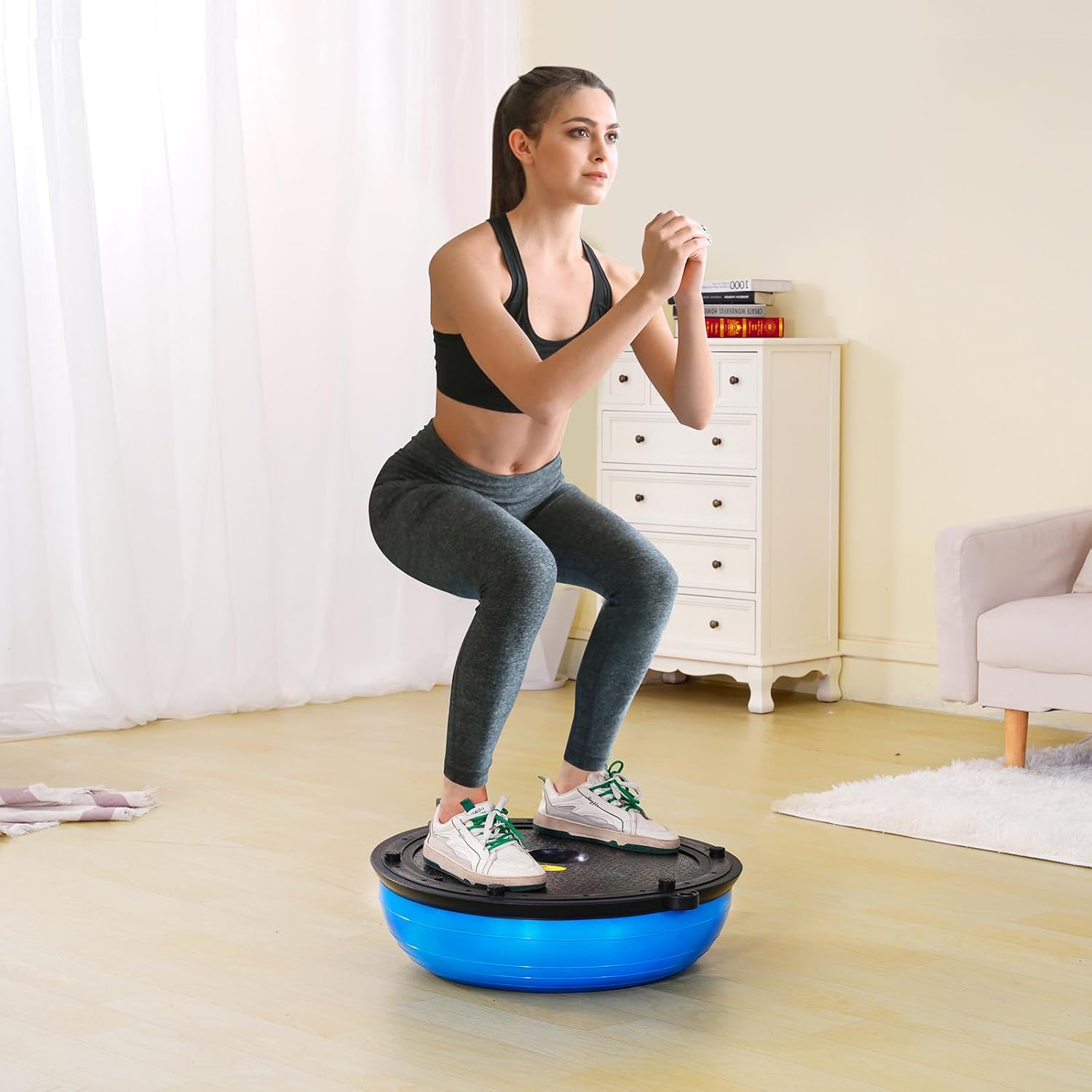 Half Exercise Ball Trainer, 23/26 Inch Balance Ball Trainer, 1500Lbs Capacity Stability Ball, Yoga Ball with Resistance Bands & Foot Pump, Strength Fitness Ball for Home Gym Full Body Workout