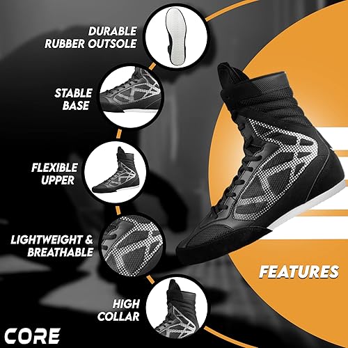 Lightweight Breathable Lace up Boxing Training Shoes with High Support