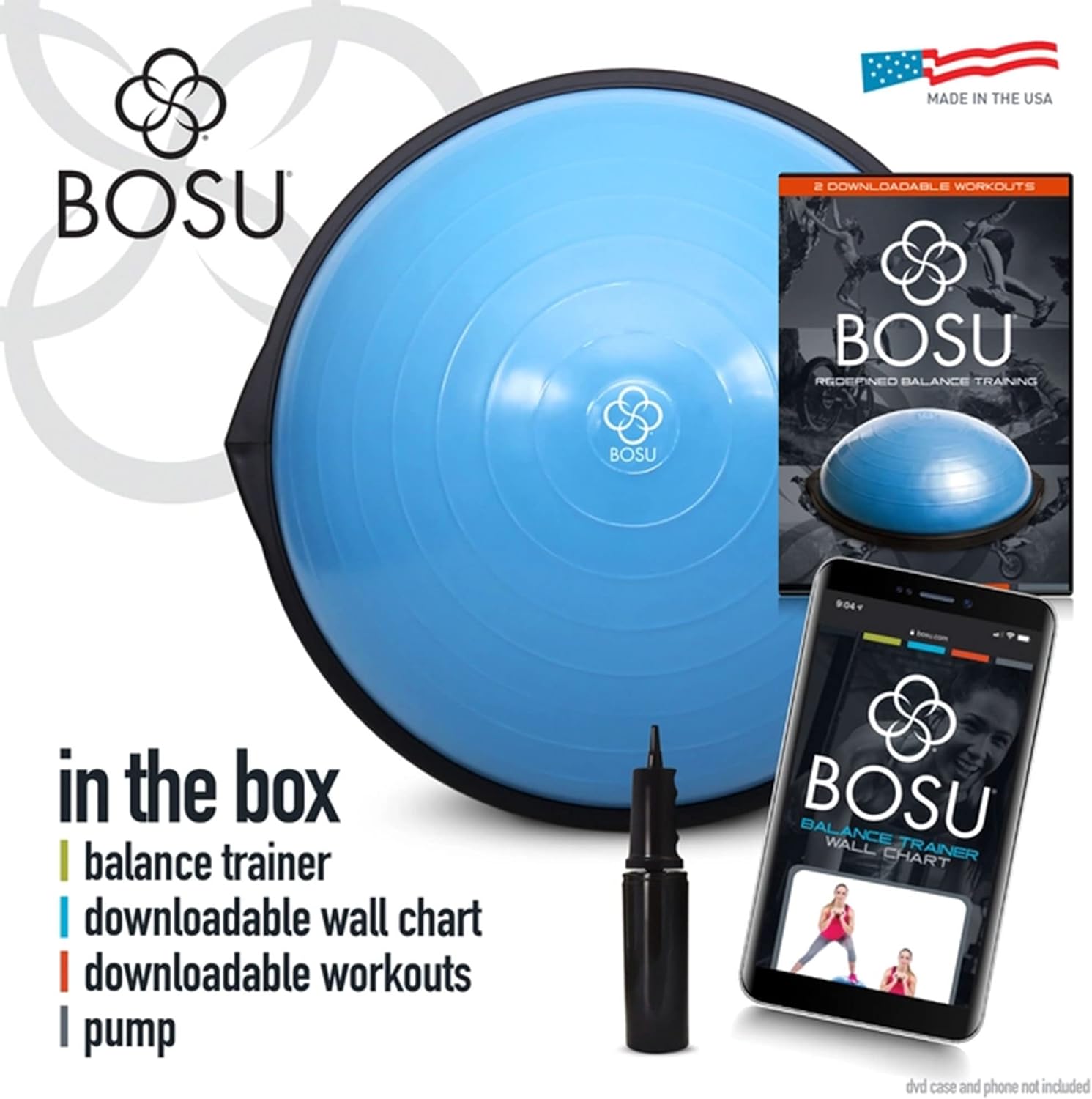Balance Ball Exercise Trainer, Home Gym Equipment W/ Guided Workouts & Pump, 26", Blue - Inflatable Fitness Platform for Strength Training, Standing, Balancing, and Core Workout