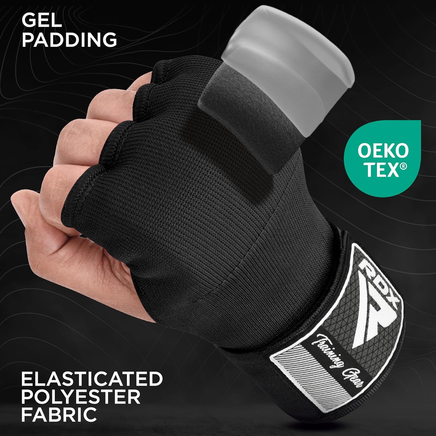 Gel Boxing Hand Wraps Inner Gloves Men Women, Quick 100Cm Long Wrist Straps, Elasticated Padded Fist under Mitts Protection, Muay Thai MMA Kickboxing Martial Arts