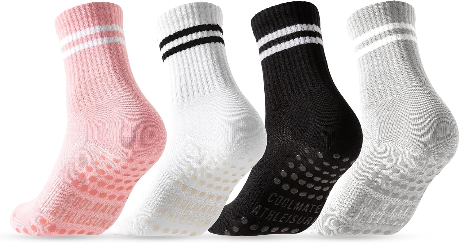 2/4 Pairs Pilates Socks with Grips for Women, Yoga Socks, Crew Non Slip Women for Workout, Barre, Pilates Gifts