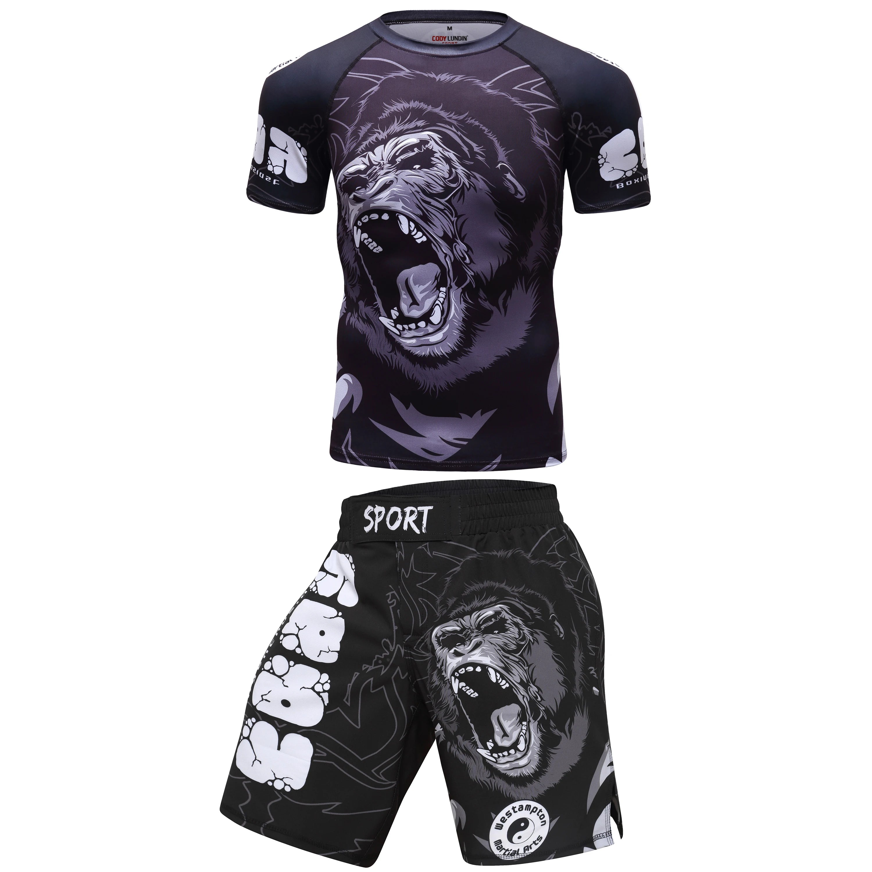 2 PCS Sports Suit Bjj Jiu Jitsu Gi Rashguard+Mma Shorts Muay Thai Pants Cool Boxing Grappling Wear Gym Fitness Running Clothes