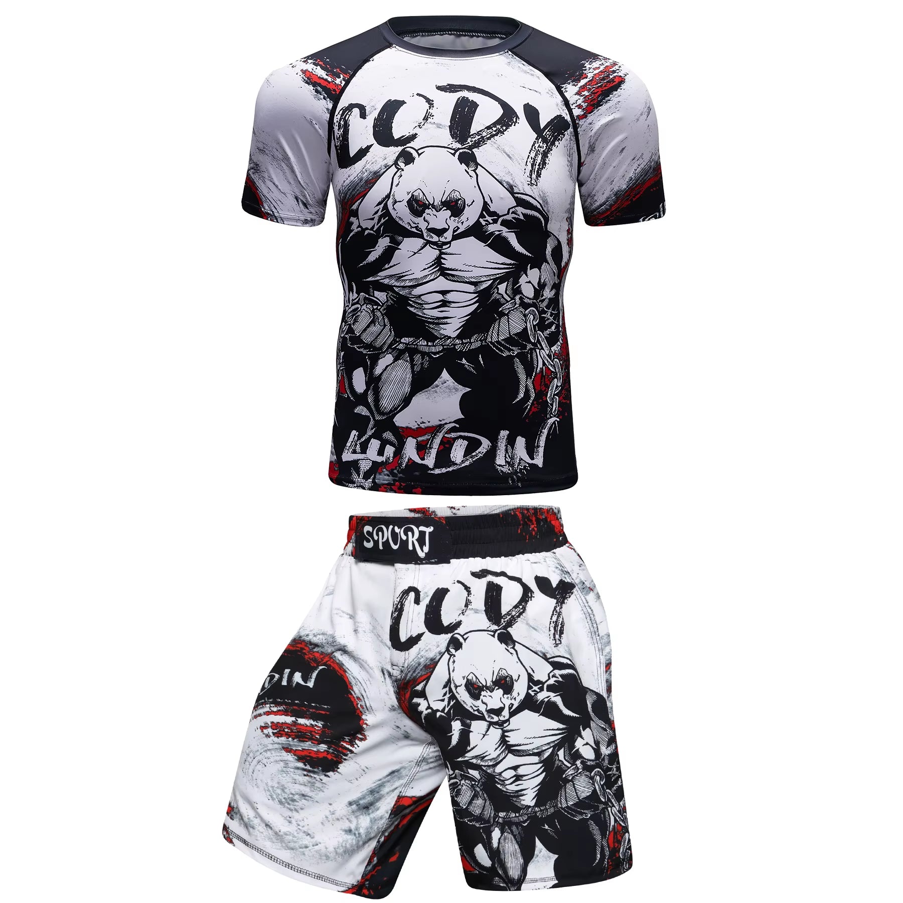 2 PCS Sports Suit Bjj Jiu Jitsu Gi Rashguard+Mma Shorts Muay Thai Pants Cool Boxing Grappling Wear Gym Fitness Running Clothes