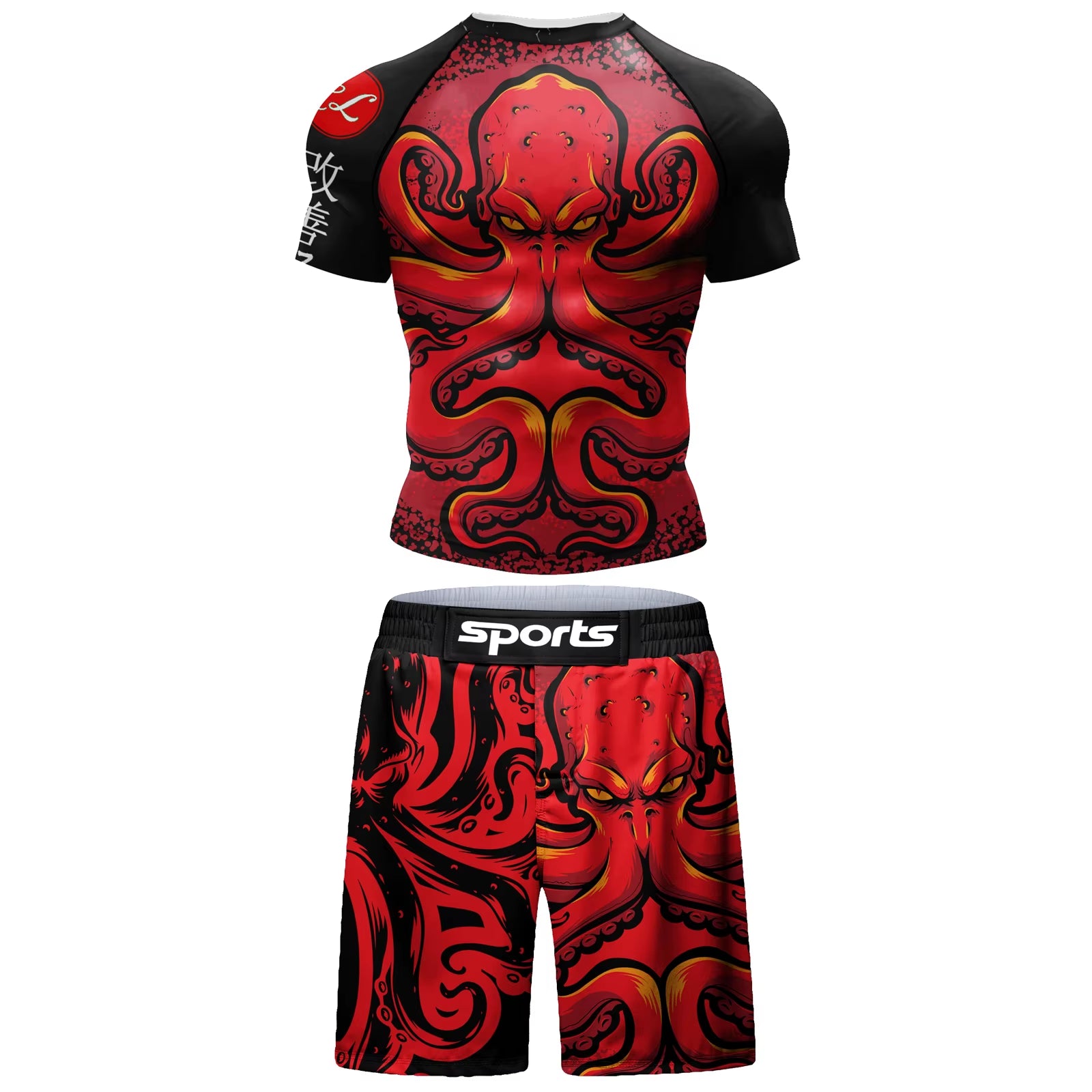2 PCS Sports Suit Bjj Jiu Jitsu Gi Rashguard+Mma Shorts Muay Thai Pants Cool Boxing Grappling Wear Gym Fitness Running Clothes