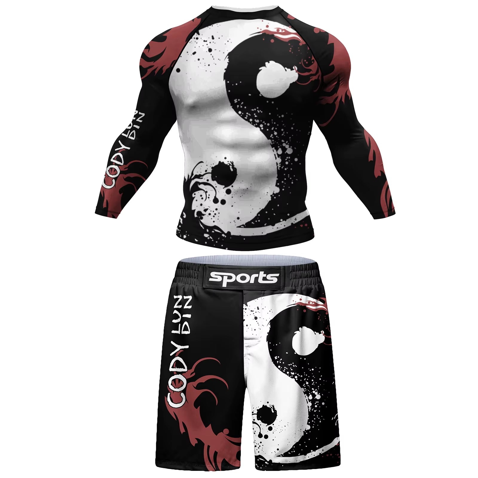 2 PCS Sports Suit Bjj Jiu Jitsu Gi Rashguard+Mma Shorts Muay Thai Pants Cool Boxing Grappling Wear Gym Fitness Running Clothes