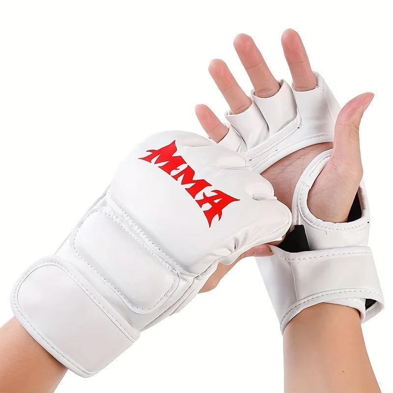 1 Pair of Pu Boxing Gloves Mma Gloves Half Finger Sandbag Taekwondo Muay Thai Gloves Professional Boxing Training Equipment