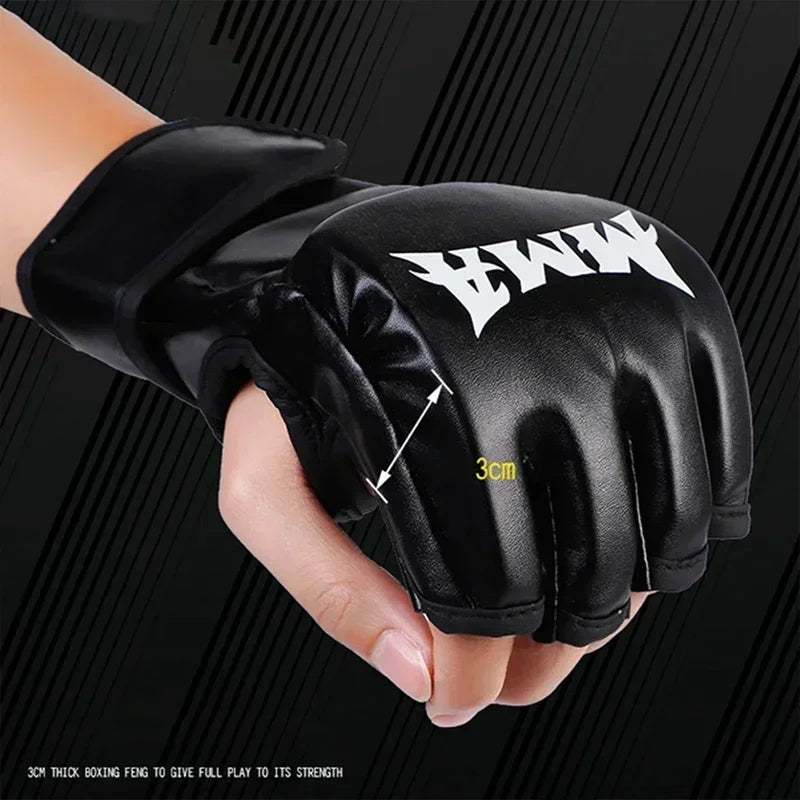 1 Pair of Pu Boxing Gloves Mma Gloves Half Finger Sandbag Taekwondo Muay Thai Gloves Professional Boxing Training Equipment