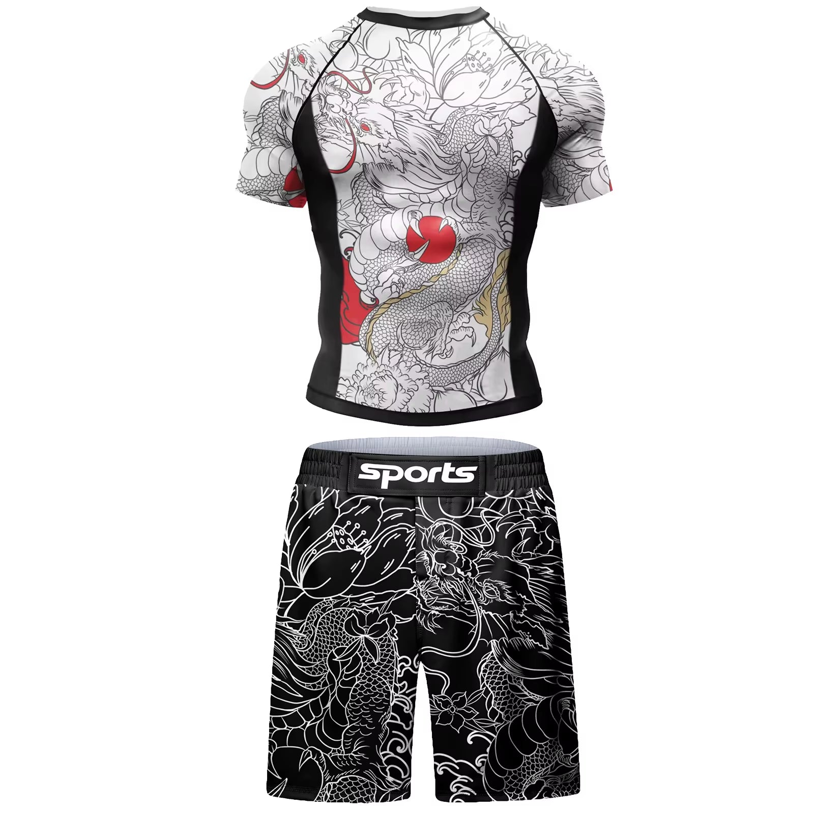 2 PCS Sports Suit Bjj Jiu Jitsu Gi Rashguard+Mma Shorts Muay Thai Pants Cool Boxing Grappling Wear Gym Fitness Running Clothes
