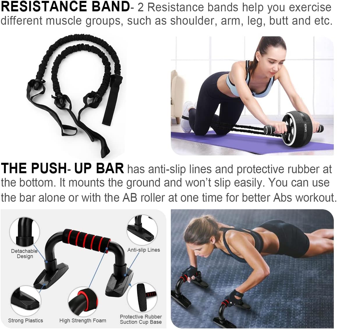 Complete 10-in-1 Ab Roller Set Core Strength Kit with Resistance Bands & Push-Up Bars