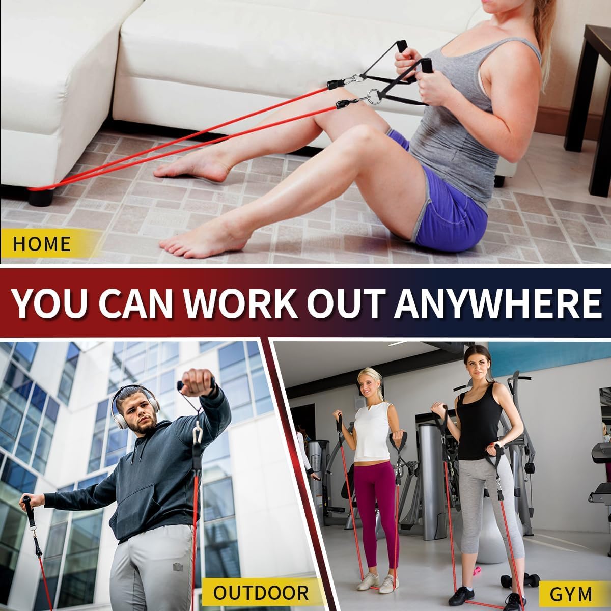 Resistance Workout Bands with Handles Ideal for Full Body Fitness Training