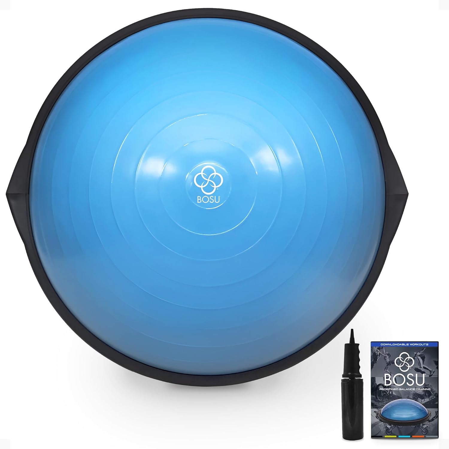 Balance Ball Exercise Trainer, Home Gym Equipment W/ Guided Workouts & Pump, 26", Blue - Inflatable Fitness Platform for Strength Training, Standing, Balancing, and Core Workout