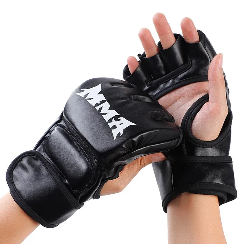 1 Pair of Pu Boxing Gloves Mma Gloves Half Finger Sandbag Taekwondo Muay Thai Gloves Professional Boxing Training Equipment