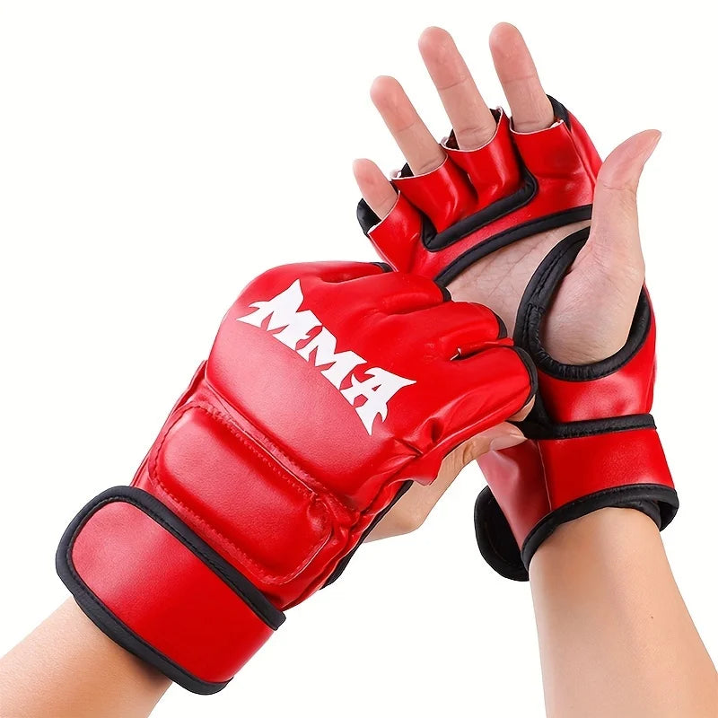 1 Pair of Pu Boxing Gloves Mma Gloves Half Finger Sandbag Taekwondo Muay Thai Gloves Professional Boxing Training Equipment