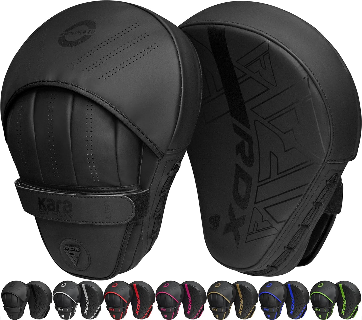 Boxing Pads Curved Focus Mitts, Maya Hide Leather Kara Hook and Jab Training Pads, Adjustable Strap Ventilated, MMA Muay Thai Kickboxing Coaching Martial Arts Punching Hand Target Strike Shield