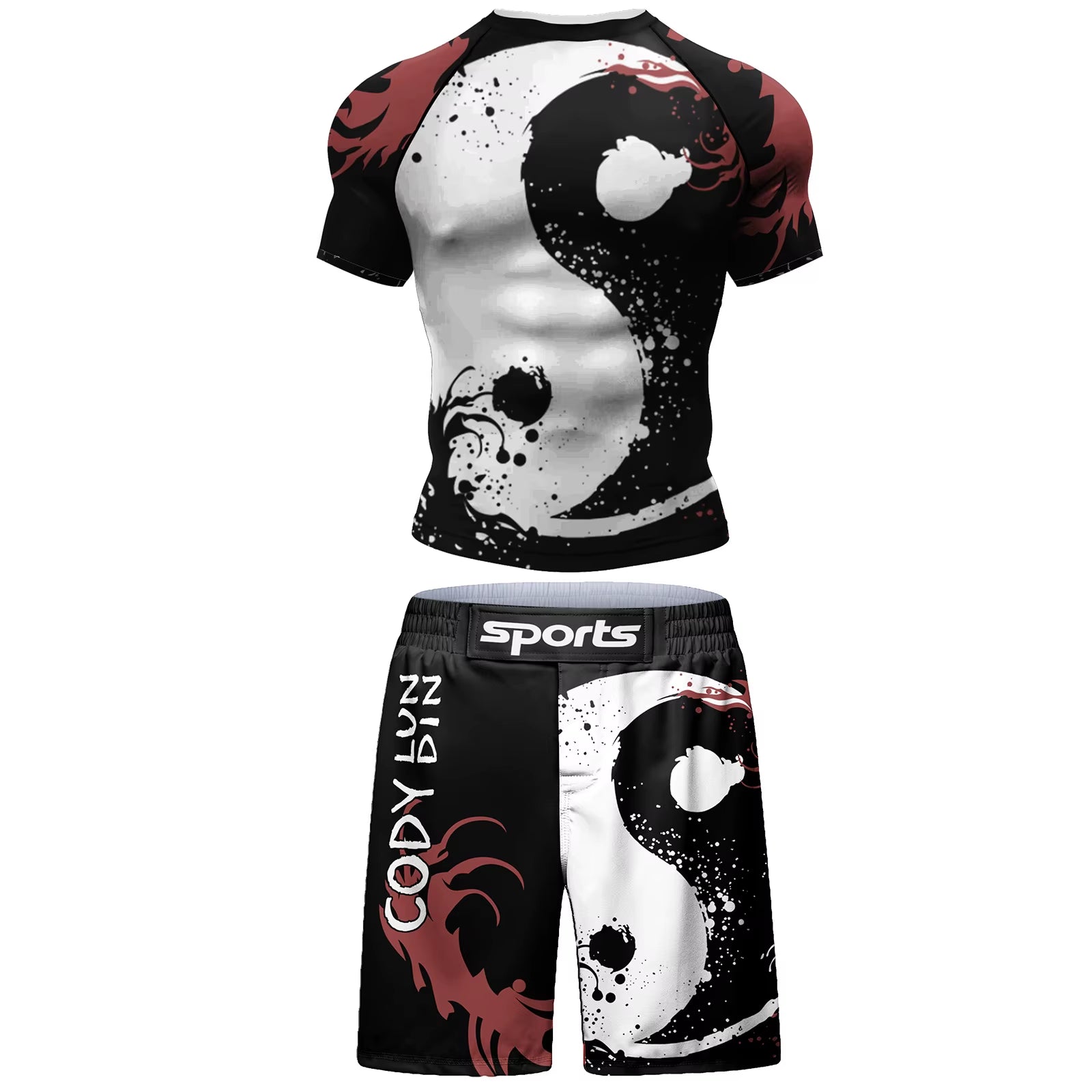 2 PCS Sports Suit Bjj Jiu Jitsu Gi Rashguard+Mma Shorts Muay Thai Pants Cool Boxing Grappling Wear Gym Fitness Running Clothes